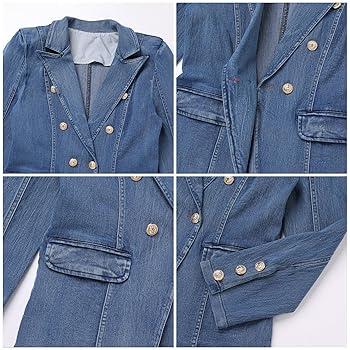 Denim Blazer Suit for Women Notch Collar One Button Office